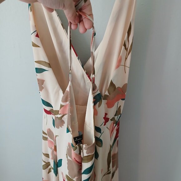 Lulu's Women's Size S Resounding Beauty Beige Floral Print Surplice Maxi Dress - Picture 16 of 16